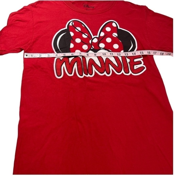 Disney Minnie Mouse Spell Out Polka Dot Bow Ears Red T-Shirt Woman’s size Small - Picture 4 of 6
